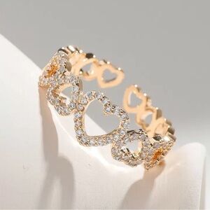 Adjustable Gold plated Heart Ring with Crystals